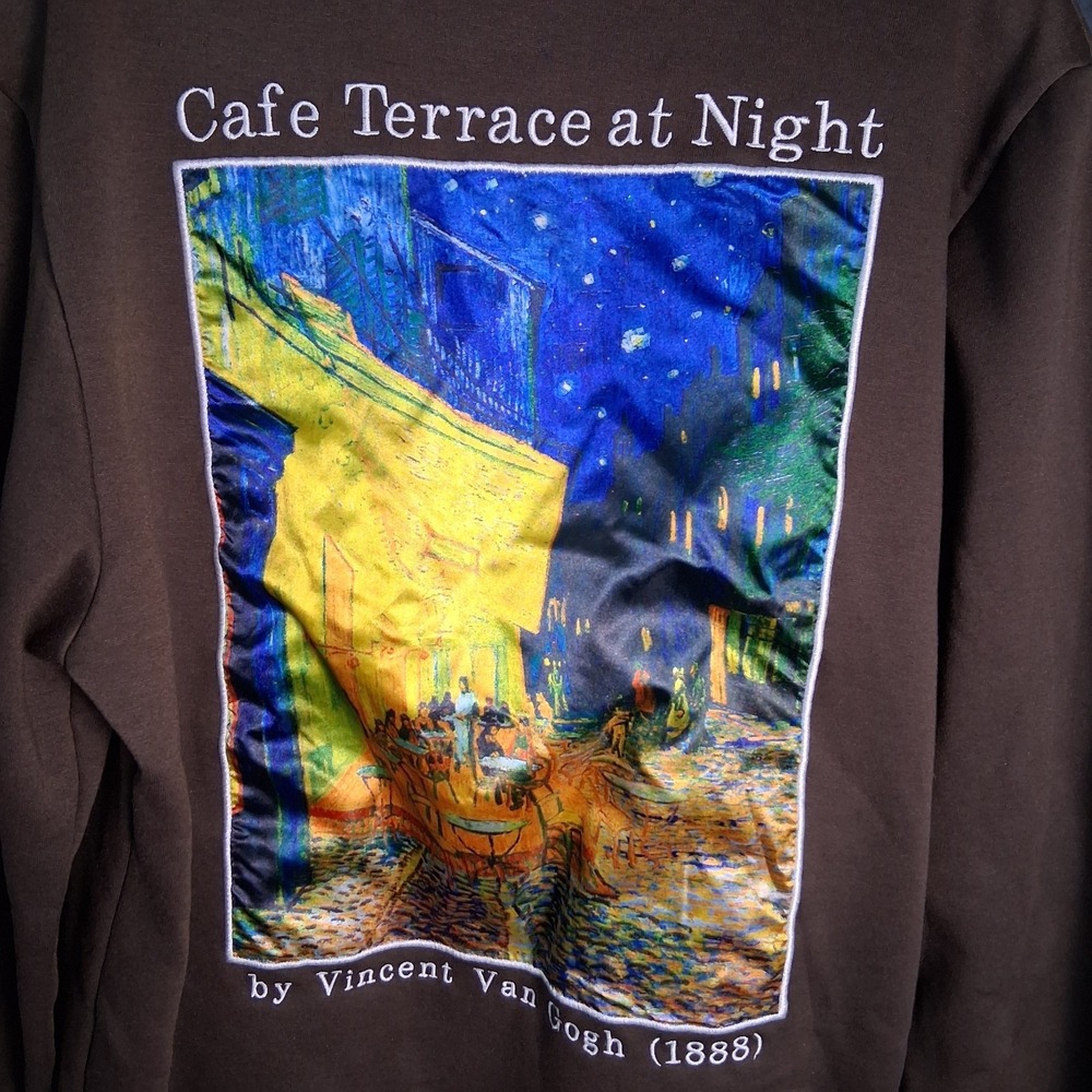 Vincent Van Gogh Art Print Cafe Terrace Brown Hoodie Men's Medium Measured